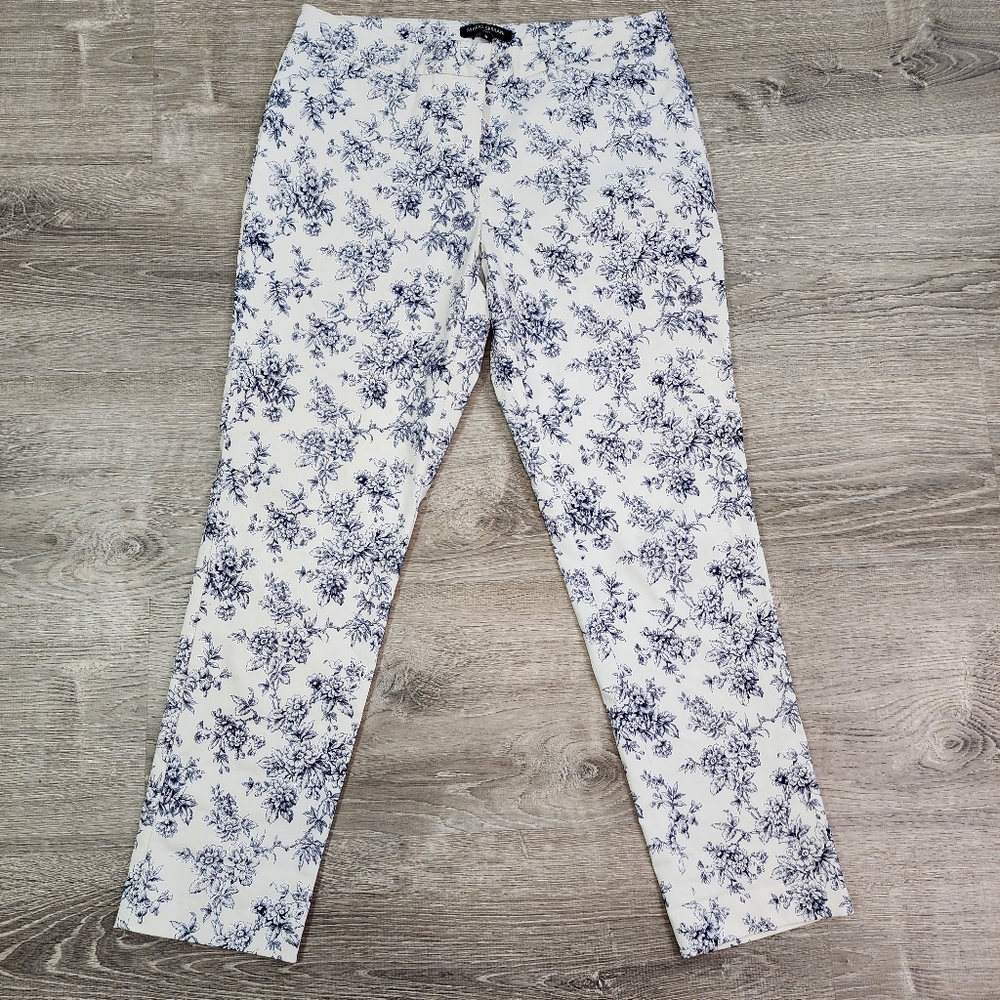 MARIO SERRANI ITALY White Blue Floral Pattern Pant Size 6
